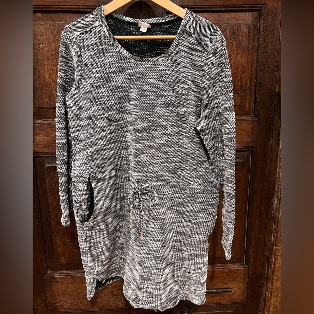 Merona Gray and Black Knit Sweater Dress with drawstring waist/ size XL